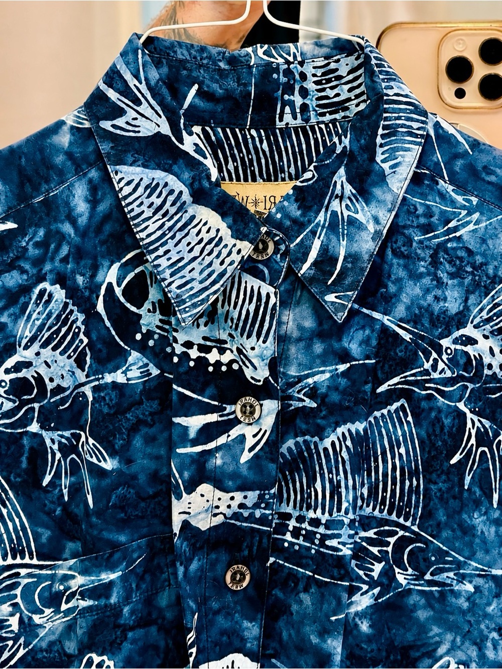 Johari West Blue Sailfish Hawaiian Shirt L 100% Cotton Coastal Fishing Camp